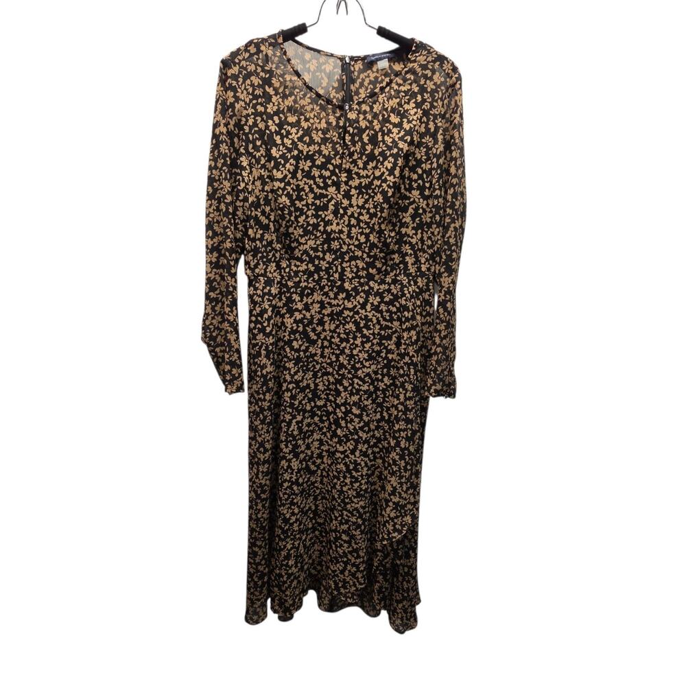 Tommy Hilfiger Fit & Flare Long Sleeve Midi Dress Size 12 Crossover Hem Layered